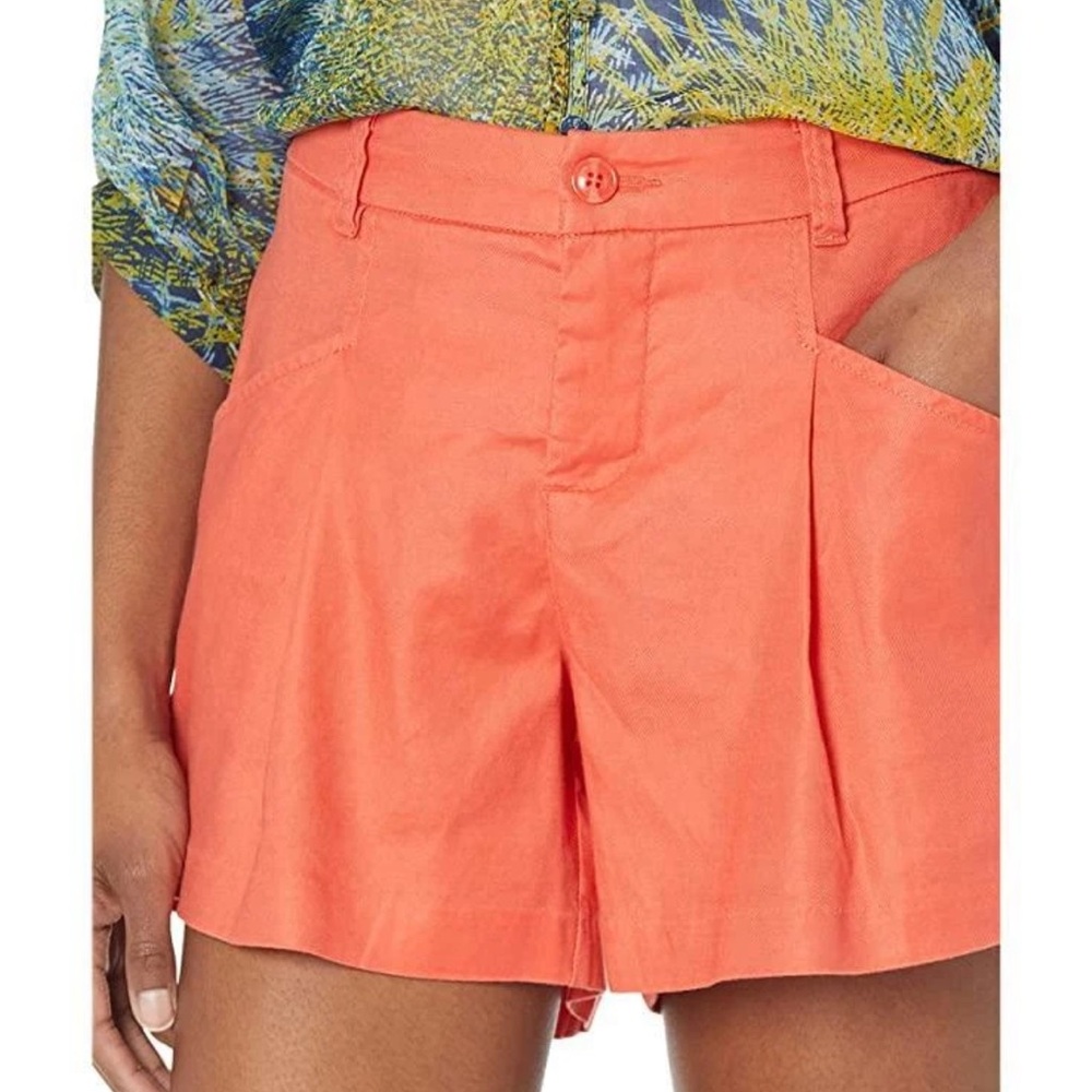 Liverpool High-Rise linen elastic Trouser Shorts in Hot Coral Size 2 or 26